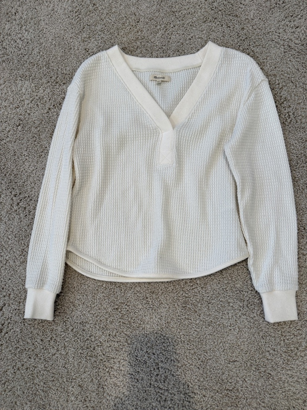 Madewell Off-White Waffle V-Neck Pullover